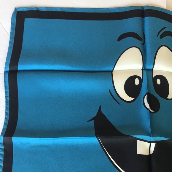 Moschino Silk Scarf Pumpkin Face Italy Blue 20x20 - Picture 7 of 10